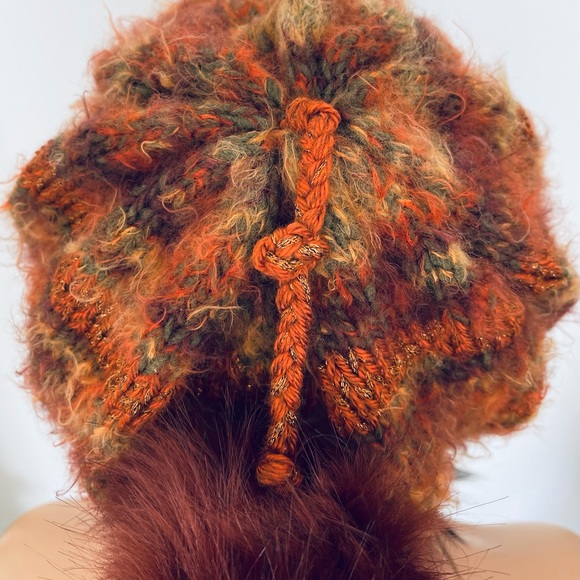 Hand Knits 2 Love Slouch Beanie Hat Cap Faux Fur Pom Pom Rustic Boho Designer Hand Knits 2 Love Beanie Slouch Cap Faux Fur Pom Pom Soft  main image 4